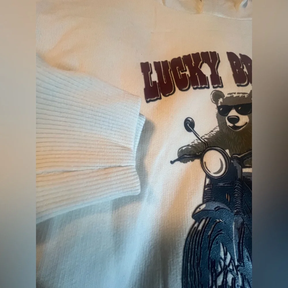 NWT LUCKY BRAND Boys 2pc Knit Hoodie and Joggers Set Bear Motorcycle Print Front